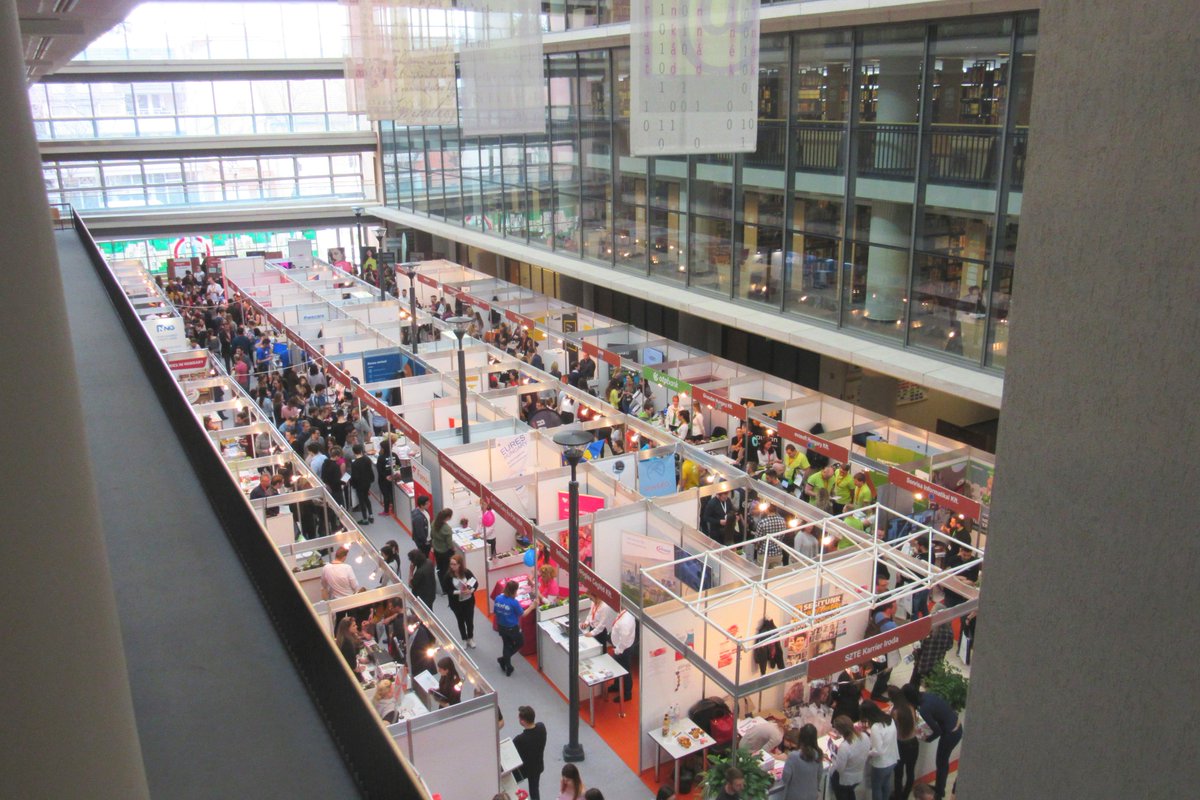 LibrarySzeged's tweet photo. USZ Job Fair is at full swing in several parts of the building. Take a look at the exhibitors' stands if you come to the library.
#USZ #jobfair #hardworkpaysoff #yourfuturestartstoday https://t.co/g0U0Q7KBHN