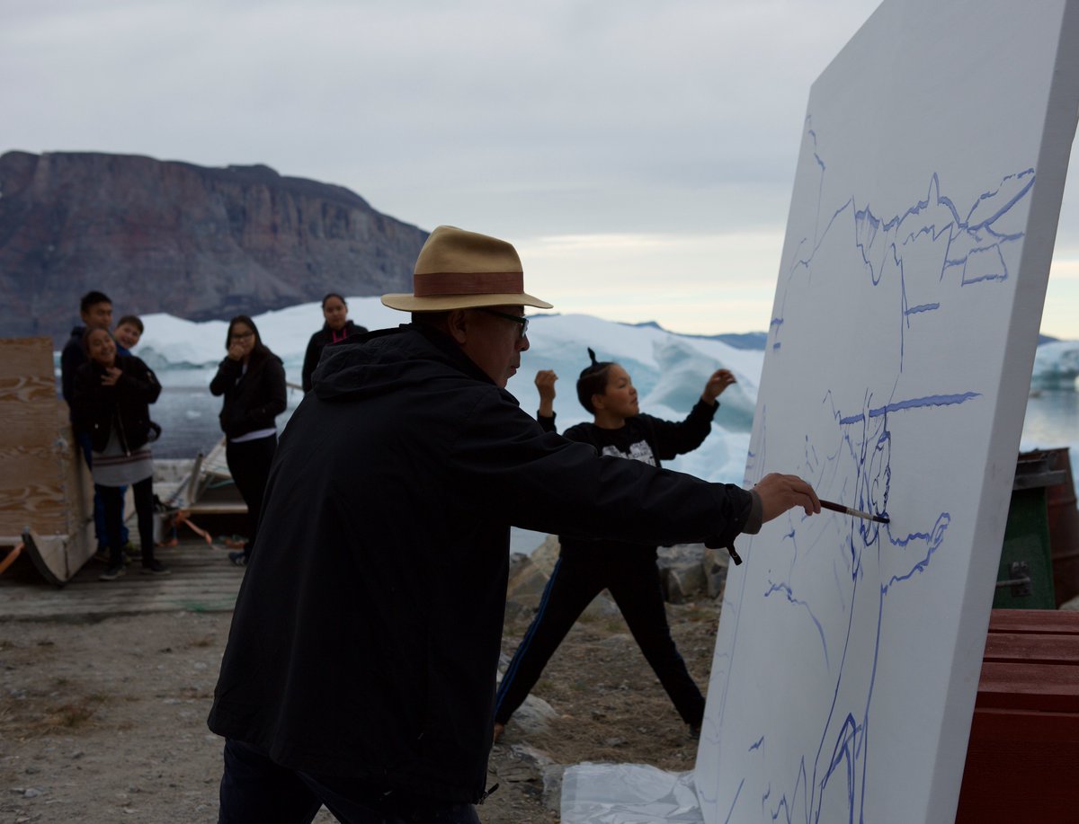 Faurschou_'s tweet photo. In 2017, #liuxiaodong travelled to Uummannaq, Greenland. Paintings of the landscape and of children from Uummannaq Children’s Home will be on show at #louisianamuseum from March 21. The project was initiated and is supported by #faurschoufoundation. Photos by Yang Bo. https://t.co/60g1Uhb3KN