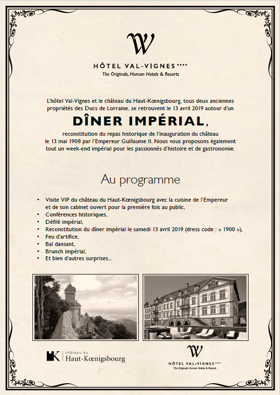 ValVignes's tweet photo. Les 12-13-14 Avril aura lieu notre #weekend #impérial

L'@ValVignes se transforme pour un retour à l'époque 1900
#Conférences, #visites #VIP, #dîner impérial, #feu d'artifice, #bal
 Vous trouverez de quoi vous réjouir et vous divertir

Renseignements ➡️https://t.co/crTDkl5Dm6 https://t.co/pt1V9T9lwU