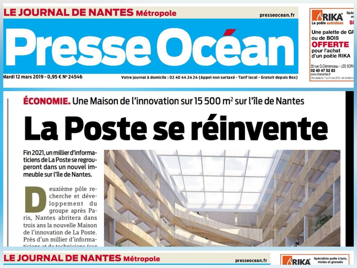 A retrouver dans <a href="/presseocean/">Presse Océan</a> aujourd'hui en page #Nantes Metropole, les futurs bâtiments de #LaPoste : la Maison de l'innovation sur l'île de Nantes qui accueillera en 2021 près de 1000 informaticiens et la plateforme multi-flux de #Carquefou qui traitera 20 000 colis/jour