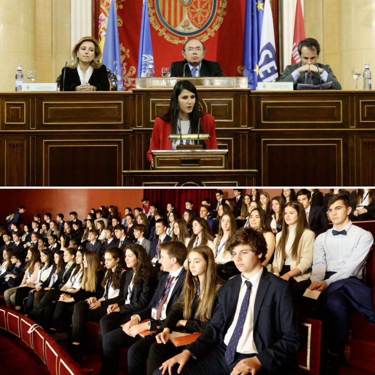 Senadoesp's tweet photo. El @Senadoesp ha  acogido  la  inauguración del #Sekmun2019 en la que participan   500 estudiantes de #Secundaria y #Bachillerato organizado por @institucionsek  📄 https://t.co/wp3nK6fjdn https://t.co/76VMEp0pgZ