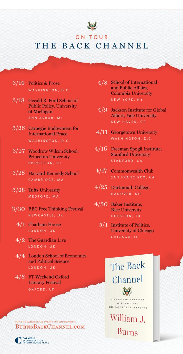 CarnegieEndow's tweet photo. Catch Carnegie President Bill Burns on the #BurnsBackChannel tour. For schedule and updates, visit https://t.co/Bhy0G5bP6p. https://t.co/gbp4EE5ZGG