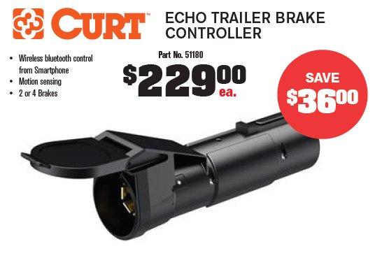 AAAutoStores's tweet image. CURT ECHO TRAILER BRAKE CONTROLLER ON SALE $229.00 each SAVE $36.00 - Wireless Bluetooth control from Smartphone - Plug &amp;amp; Play Installation Valid March 2019 #brakecontroller #wireless #bluetooth #trailer #rv #camper #towing  @curt