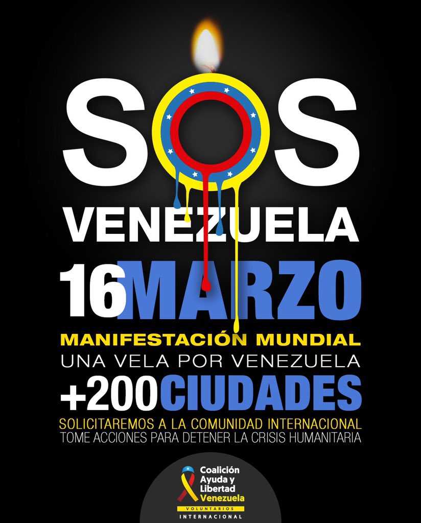 VoluntariosxVe's tweet photo. ¡Voluntarios en el Exterior tenemos una tarea para ustedes!

Este #16M convocamos a una Vigilia Mundial como acto simbólico de estos oscuros días donde la única luz que tenemos es nuestra esperanza.

¡El mundo tiene que saber lo que sucede en Venezuela!🇻🇪
#LaUsurpacionEsOscuridad https://t.co/LGr7M7zCDM
