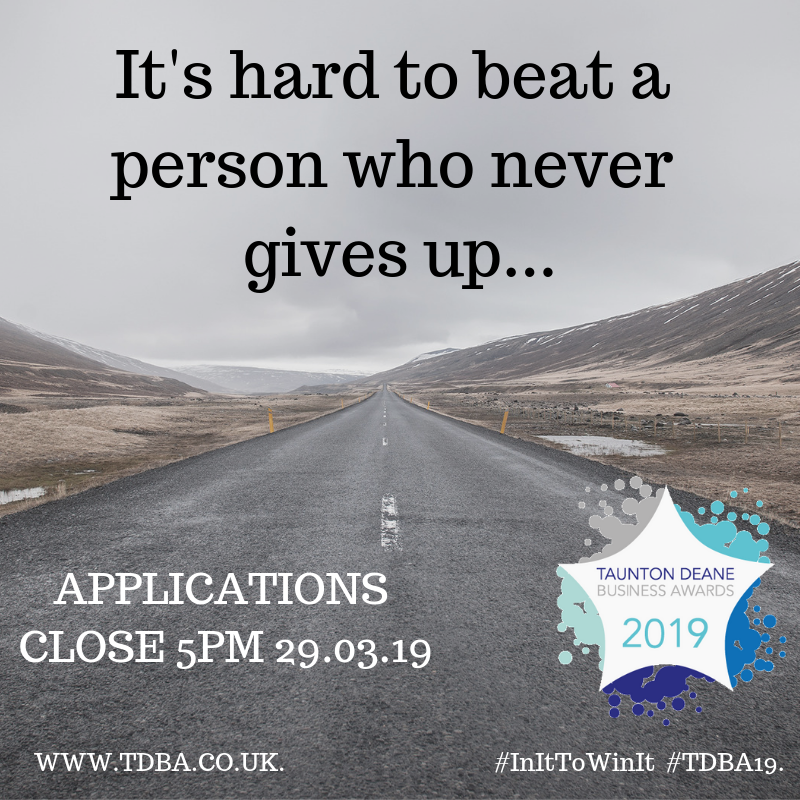 TDBATaunton's tweet photo. With the potential to enter more categories than ever before - what are you waiting for?🤔🤷‍♀️ 

#ShoutAboutSuccess #TalkUpTaunton #PositiveTaunton #InItToWinIt #TDBA19 #TimeIsTicking https://t.co/POcsZp4fQB