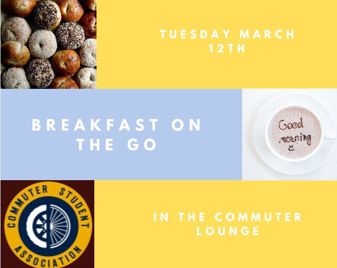 Commuters! Exciting news..go get free breakfast in the lounge! Breakfast on the go is happening right now! :)