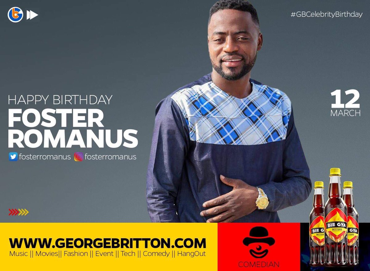 RevolvePlus's tweet photo. Wishing one of the finest comedians in Africa, @FosterRomanus a very happy and fun-filled birthday on behalf of the team at https://t.co/9jGcA4yQE1. Enjoy the moment and stay blesse. #GBCelebrityBirthday
#GeorgeBritton #FosterRomanus
This is proudly sponsored by @BieGyaBitters https://t.co/RHMIqIA03x