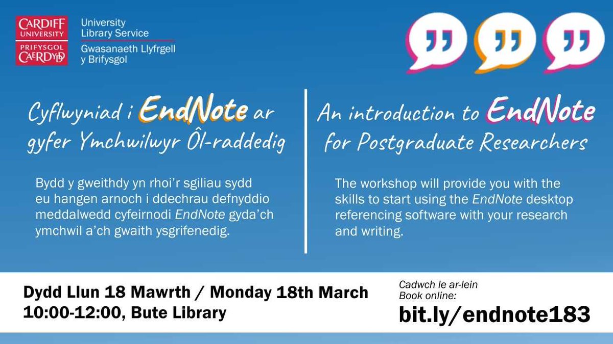 cuhealthliby's tweet photo. @cupgmedic postgrad research students- session on EndNote next week in Bute building Cathays park- book here https://t.co/MzlXCEeXCO https://t.co/HAqLdNgFOn
