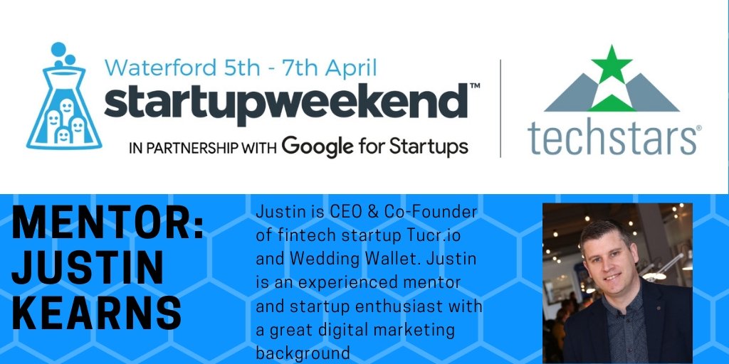 SWWaterford's tweet photo. Meeting &amp; networking with experienced mentors is a key benefit to StartUp Weekends - meet @Justin_kearns00 - one of the experienced #entrepreneurs taking part in #Waterford's first #StartUpWeekend. Book your place now https://t.co/weIMjAUpD4 April 5-7th https://t.co/xYJplcx4LA