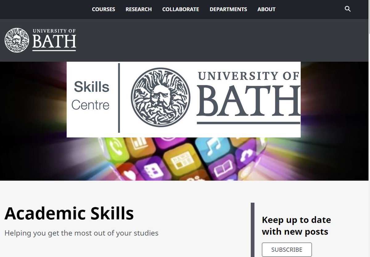 I've been busy updating our academic skills blog. It's now looking pretty dapper. Watch out for daily updates and some brand new bite-sized skills posts.
blogs.bath.ac.uk/academic-skill… #skills #academicskills @thesubath  @bathskills @UniofBath #studyskills #belongatbath #studyskills