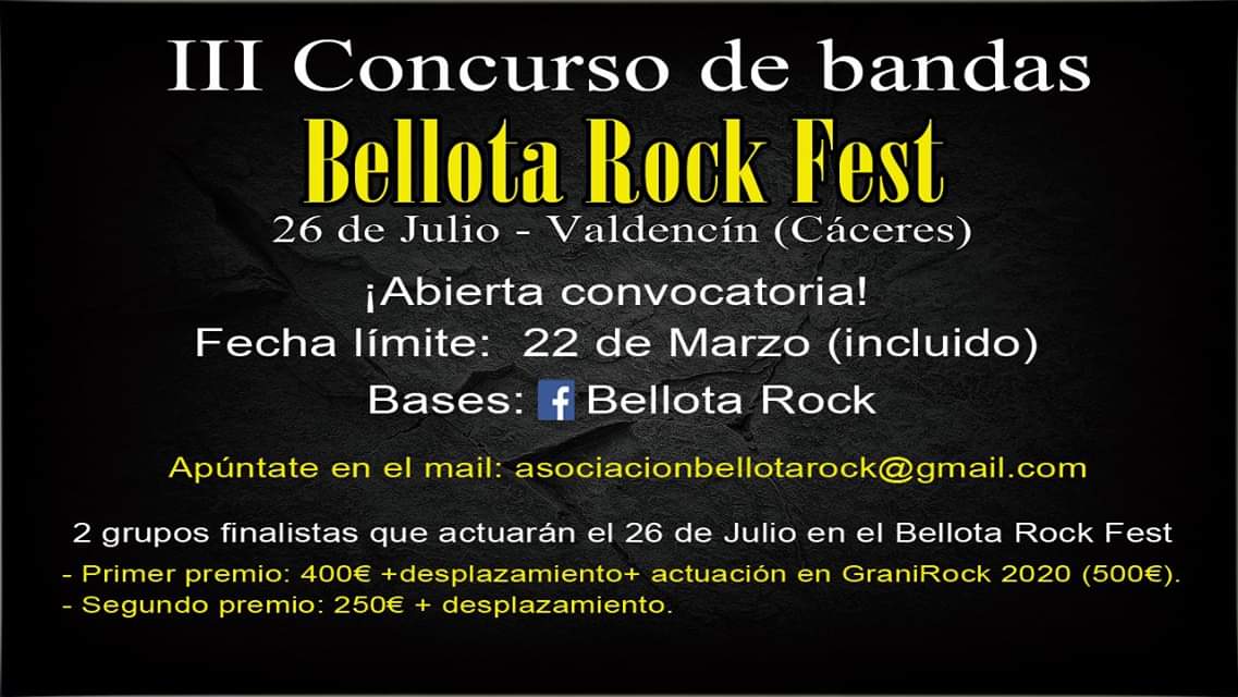 #MÚSICA 🎼 | Vuelve el concurso de bandas del #festival <a href="/bellotarock/">Bellota Rock</a> . Tendrá lugar el 26 de julio en Valdencín (#Cáceres). +INFO 👇