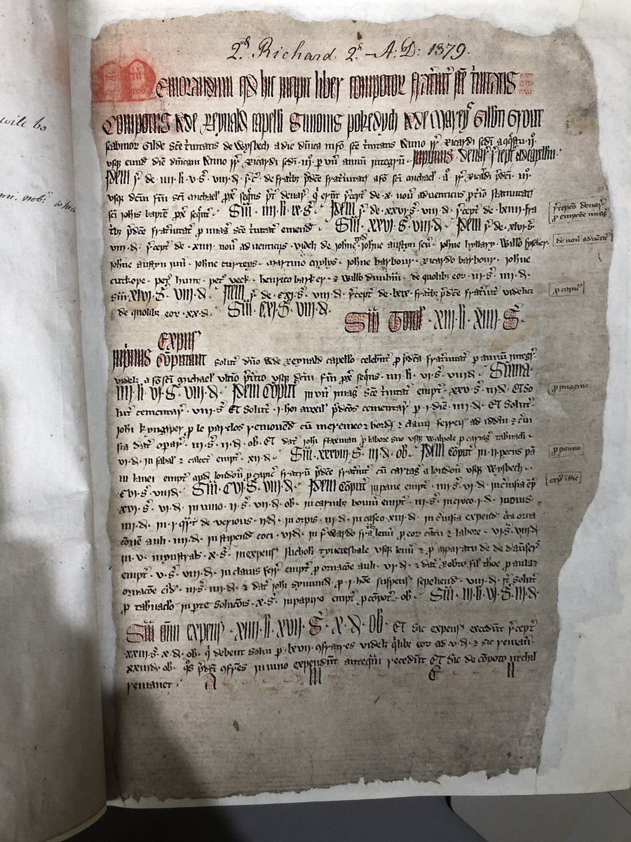 orietta_darold's tweet photo. At Wisbech and Fenland Museum today looking at #earlypaper bought for half a penny. Royal paper, two main paper stocks, possibly from the Marche regions, 1379 is first. @suz_paul @manuscriptslab  @erik_kwakkel so much fourteenth century paper in England. https://t.co/5s63fOzKTt