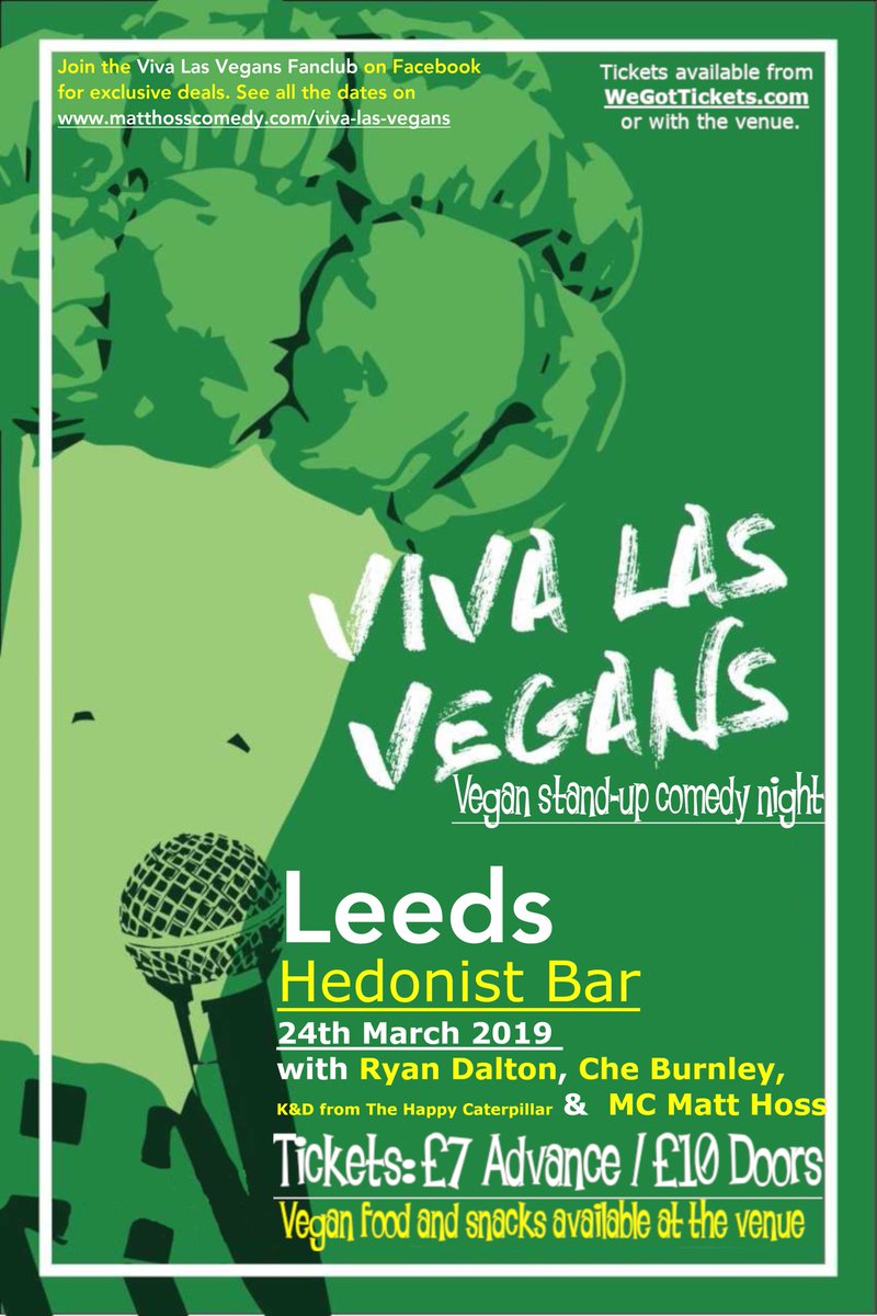 Vegan stand-up comedy night. 
Proof that Vegans have a sense of humour. 

Tickets available @ wegottickets.com