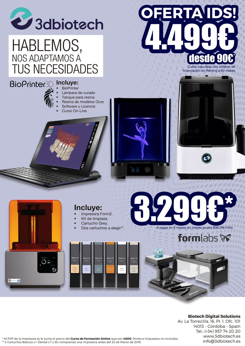 3DBiotech's tweet photo. Buenos días...con motivo del inicio de la IDS - International Dental Show lanzamos nuestras ofertas.
Así que ya no tenéis excusa!
#IDS #Colonia #3DBiotech #Promos #Fresadora #Escáner #T500 #Medit #EscánerFacial #Impresoras3D #FelizMartes https://t.co/97AgSzxcpV