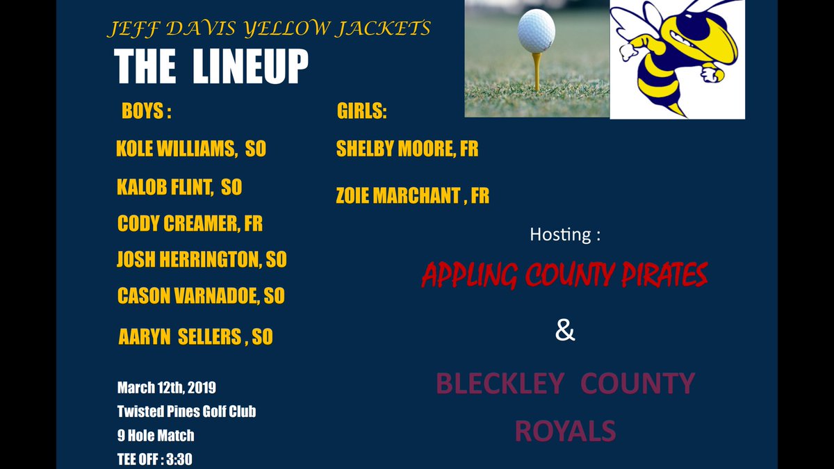 jeffdavisgolf1's tweet photo. Jeff Davis Golf opens up at home today. Come out and support. Here is today's starting roster:#gripitandripit https://t.co/nQmFLXa8A0
