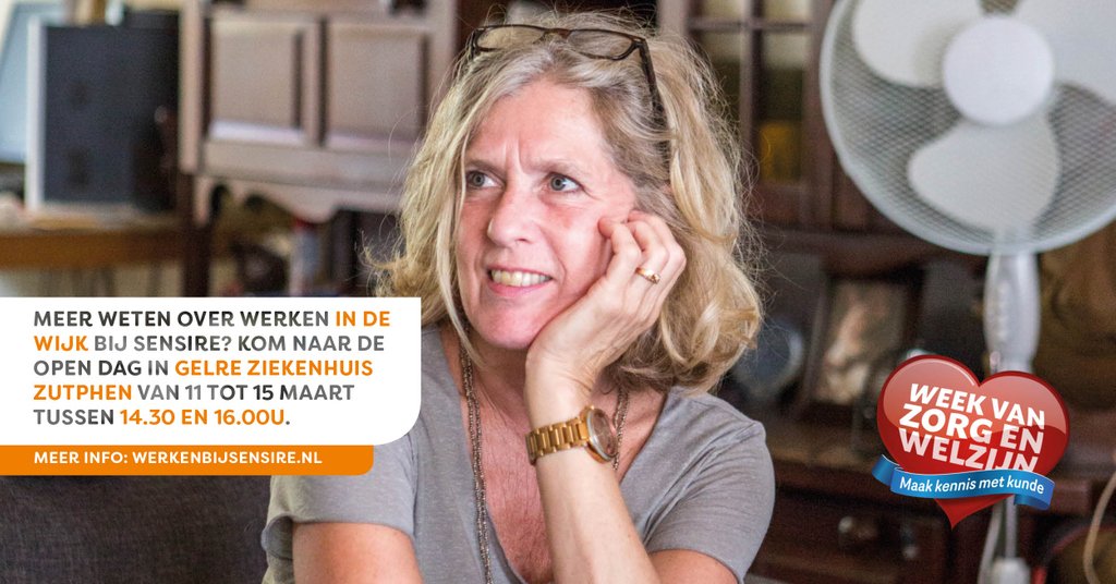 Wil je weten hoe het is om bij Sensire in de wijk te werken? Onze collega's uit de regio Zutphen staan de hele week tussen 14.30 en 17.00 uur voor je klaar tijdens de informatiemarkt in Gelre ziekenhuizen. Zien we je daar?
 #weekvanzorgenwelzijn #ikzorg #zutphen