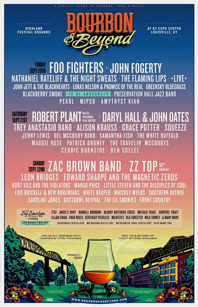 andbeyondfest's tweet photo. Bourbon and Beyond is back w/ incredible bourbon, culinary experiences and an eclectic lineup ft @FooFighters, @John_Fogerty, @RobertPlant &amp; The Sensational Space Shifters, @RealDarylHall &amp; @JohnOates, @ZacBrownBand, @ZZTop + more! On sale Fri @ 12pm EST: https://t.co/cumkN7AsC5 https://t.co/0EimHFPcpR