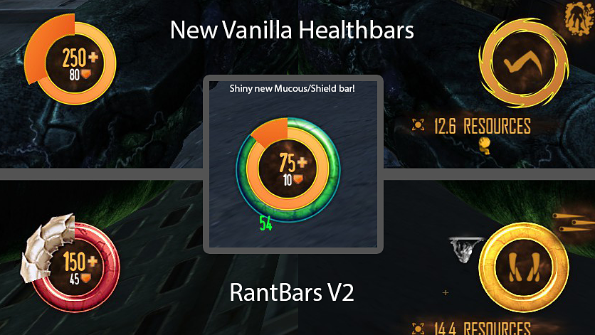 rantologyART's tweet image. Here's a sneak peak at the newly re-done Alien healthbars in build 327! Top one is the new vanilla bars, the bottom one is my own version I'll be releasing as a mod on patch day =)