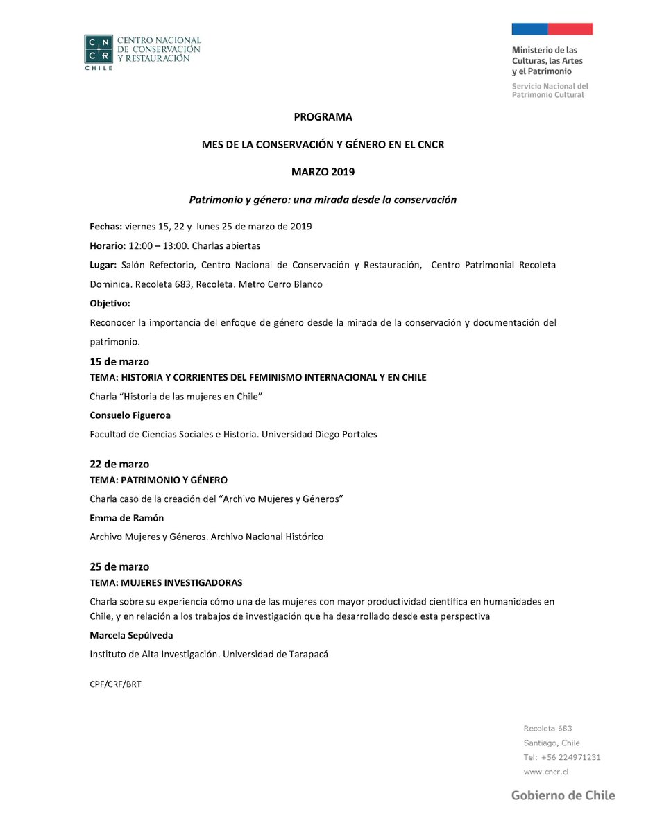 Feliz por la invitación del Centro Nacional de Conservación y Restauración para participar este 25 de Marzo con una charla en el marco del "Mes de la Conservación y Género en el CNCR". #cncr #patrimonio #arqueologia <a href="/patrimonio_cl/">Patrimonio_cl</a> <a href="/culturas_cl/">Ministerio de las Culturas</a> <a href="/Consuelovaldesc/">Consuelo Valdés</a> <a href="/emiliodelacerda/">Emilio De la Cerda</a>