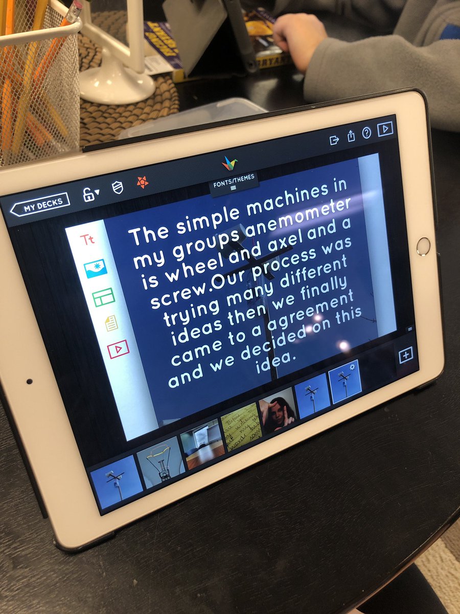 Renick_Class's tweet photo. Anemometers are up and ready to catch the wind! 🌬💨 Using Haiku Deck to document our learning and review of simple machines and our process #HSEFutureready #tcecardinals #futuremeterologists #boywhoharnessedthewind #hse21 https://t.co/TiLqefbzXx