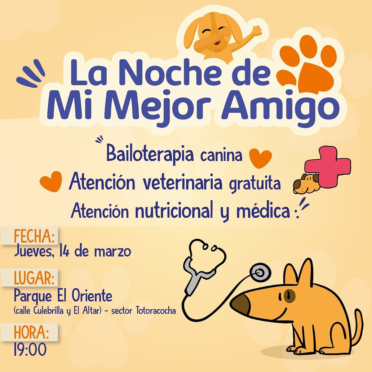 amoranimalcue's tweet photo. Junto con @GabiBritoA te invitamos a ser parte de una velada fabulosa, ven con tu perrito a nuestro evento gratuito y disfruta de actividades como: 

🔹 Bailoterapia canina 🐶🕺
🔹Atención veterinaria gratuita 👨‍⚕
🔹Atención médica y nutricional para todos ustedes 👩‍⚕ https://t.co/Kb26Oa7eos