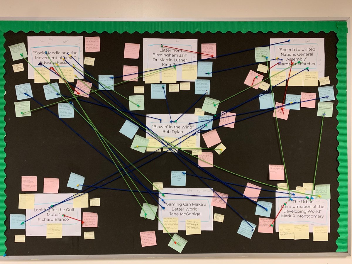 mrskellyhistory's tweet image. AP Seminar students creating a CSI evidence board to connect their stimulus sources in Performance Task 2. A great activity to show the multiple connections between lenses and themes. #BlazerPride #APSEM @wcpsmd