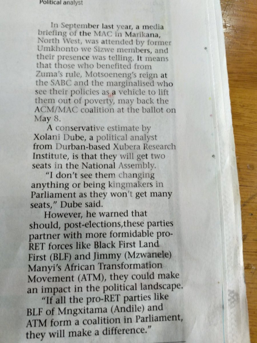 ZANewsFlash's tweet photo. My analysis of the merger/coalition between @ACMServants (#AfricanContentMovement) of Hlaudi Motsoeneng & the newly formed pro-Zuma #MazibuyeAfricanCongress as it appeared on page 10 of the @SundayTribuneSA (part of @IOL) of March 10, 2019. https://t.co/mcopTvRH3g