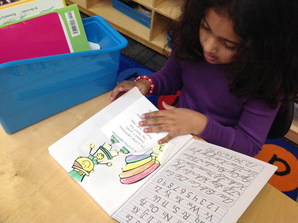 KinderLauermann's tweet photo. KL is loving our new reading unit.....POETRY! We started reading poems from our poetry notebook during read to self time! #d53learns https://t.co/xlY6kPBlNu