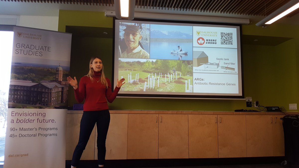 David_Foster24's tweet photo. Jenny Hayward, of @WaterStudies and @Civil_Resource fame, presents her #PhD #thesis work on bacterial antibiotic resistant genes at the 2019 @DalhousieU 3 minute thesis. Great job, Jenny! #3MT @aspire_dal @DalGradStudies @3MT_official feat. shoutout to @NSERC_CRSNG! https://t.co/DeCouc1skZ