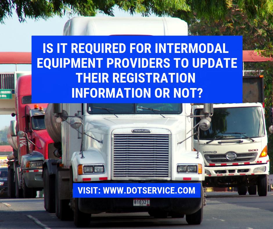 DOT_Service1's tweet photo. A lot of intermodal equipment providers out there are in the dark about whether it is required of them to update their registration information or not. They should know that it is mandatory under the law.
Visit: https://t.co/IANJOC2NkT
#DOTService #BiennialUpdates #DOT #FMCSA https://t.co/gUWwIPvBr6