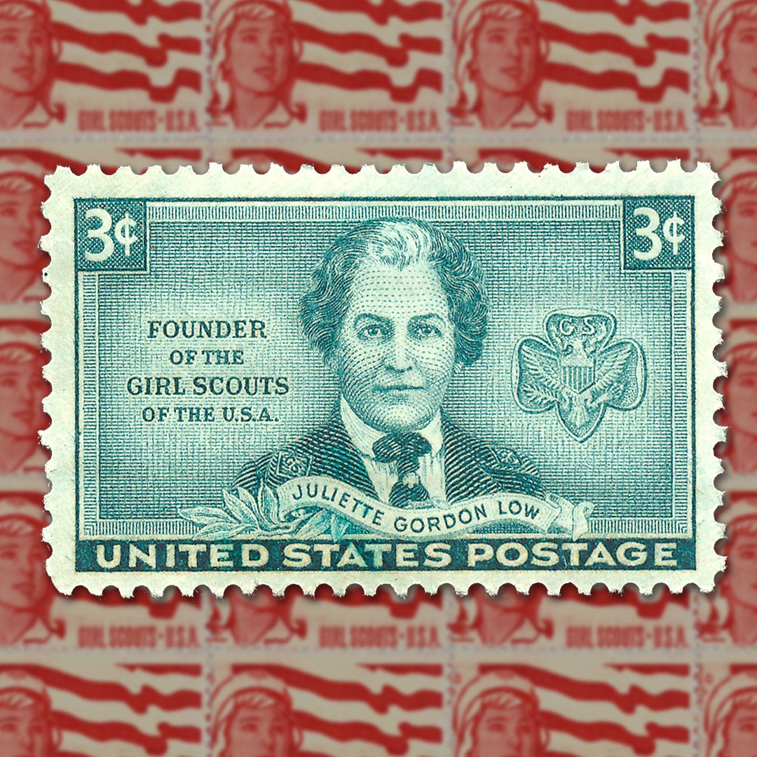 #otd 1912, suffragette Juliette “Daisy” Gordon Low held the 1st meeting of the Girl Guides, the beginnings of <a href="/girlscouts/">Girl Scouts</a>, in Savannah, GA. 
This 1948 3¢ US stamp honoring Low may be found on StampStore.org
#WomensHistoryMonth #philately <a href="/Scouts_Stamps/">SOSSI</a>