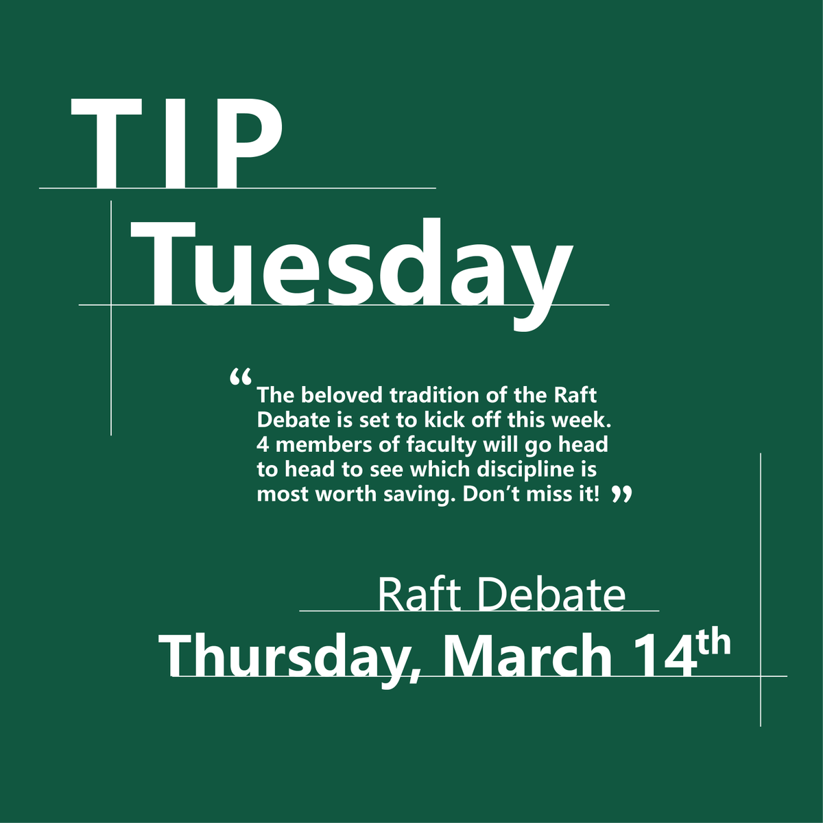 WMDOSOffice's tweet photo. Welcome back from Spring Break, it's #TipTuesday and we've got your info for this week's WM Traditional Event: #wmRaft #wmdoso https://t.co/NTvD6L3m3e