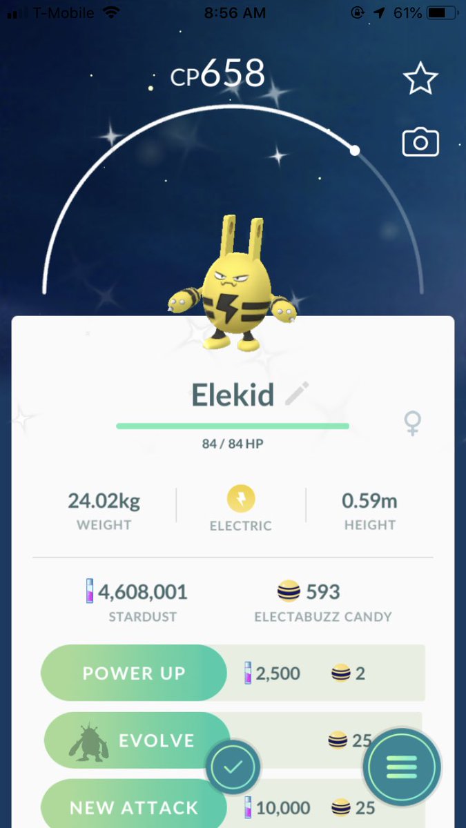 iiJaclynx's tweet photo. Today’s batch of hatches comes with a Shiny Elekid and a Hundo Elekid. Nice way to open up the game hahas #shinypokemon #shinyelekid #hundo #notashundo #PokemonGO https://t.co/hBXsaj7bUs