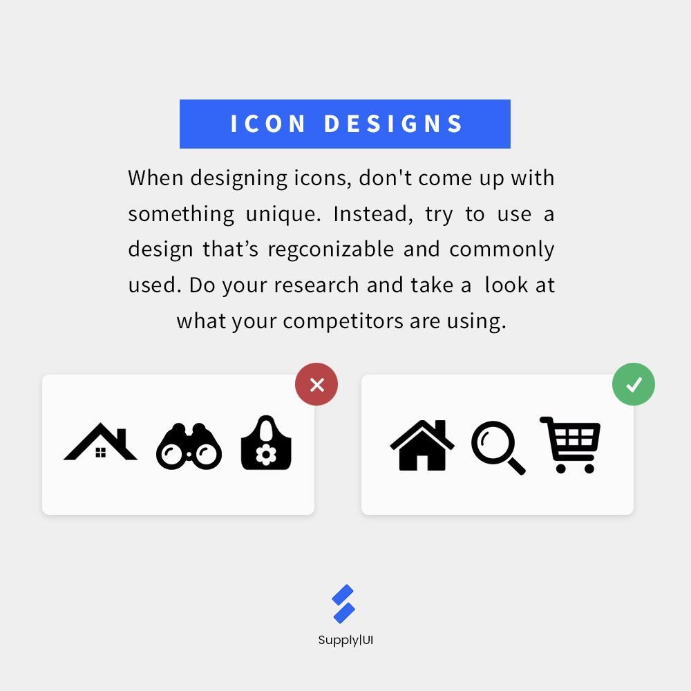 supplyuico's tweet photo. When in doubt, try using the 5-second rule where you should be able to recognize what the icon does in 5 seconds. ⠀

#ui #ux #uiux #uidesign #uxdesign #interactiondesign #uiinspiration #designinspiration #designthinking #appdesign #productdesign https://t.co/n3YNyAxxji