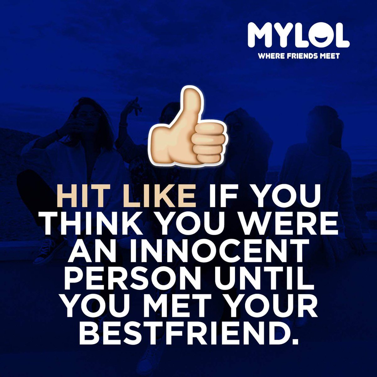 MyLOL's tweet photo. HIT LIKE IF YOU THINK YOU WERE AN INNOCENT PERSON UNTIL YOU MET YOUR BESTFRIEND #hitlike #hitlikeandshare #bestfriend #friendshipgoals #mylol https://t.co/xjsquvyKAI