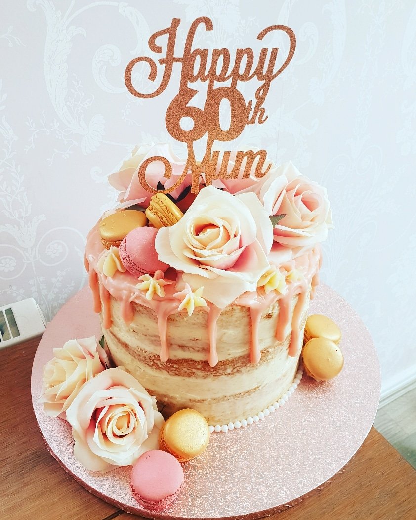 Pink and rose gold 60th birthday cake #LLNontwitter #liverpoolbaker #birthdaycake #dripcake