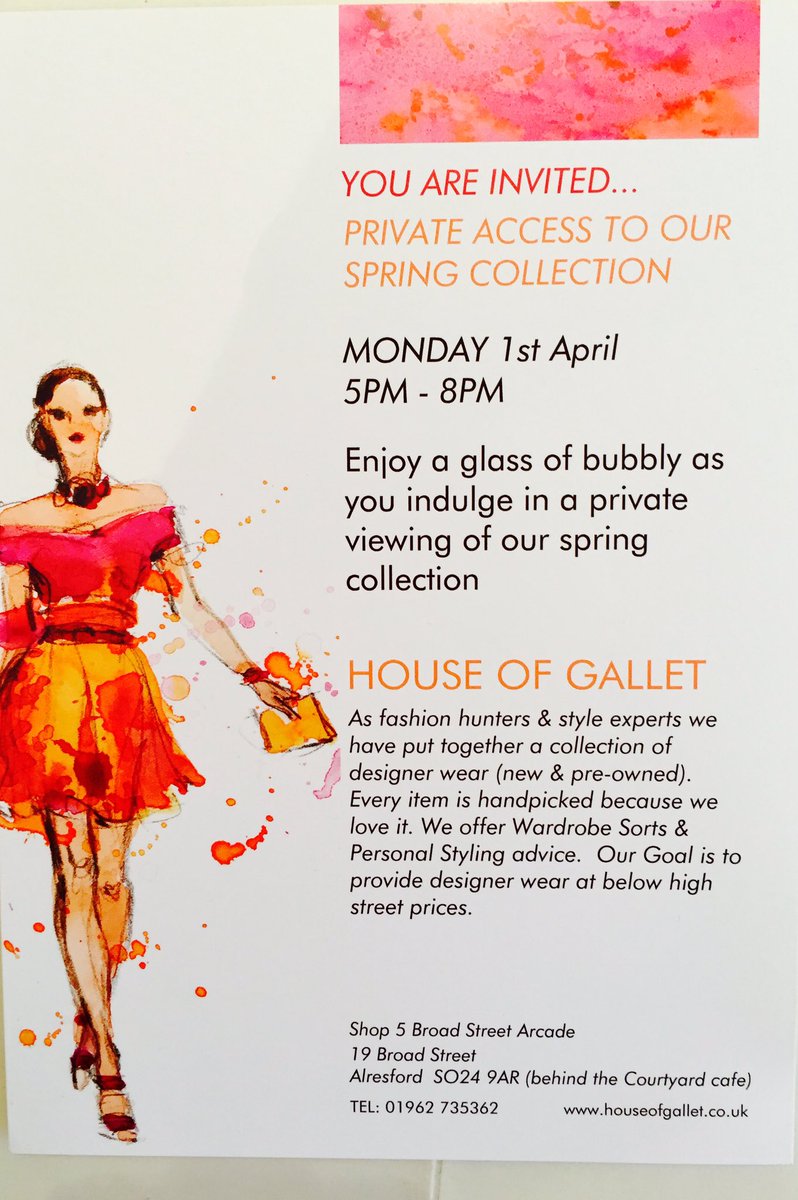 Joanneathog's tweet photo. Celebrating the launch of our spring collection @AlresfordCofC at House of Gallet @alltalresford https://t.co/yXcfQqUlXC
