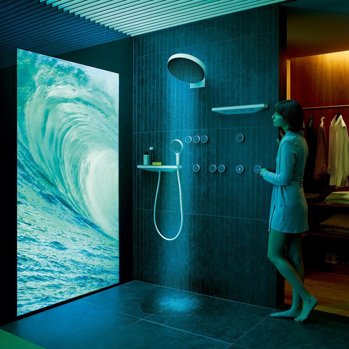 Hansgrohe_PR's tweet photo. A new era of showering with #hansgrohe RainTunes! The RainTunes digital shower system links water, light, sound, and fragrance to create a holistic water experience for all the senses. #ISH2019 #innovation #digital https://t.co/KG2korYM2v https://t.co/MnqiY9sIsc