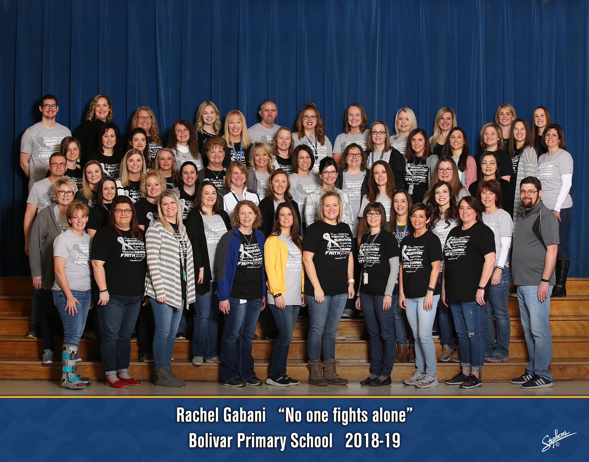 Bolivar_Schools's tweet photo. BPS staff and students in Mrs. Gabani's class are showing support for her fight against cancer.  Mrs. Gabani, your Liberators want you to know that No One Fights Alone!   #GoLiberators #BPSTogether #GoGabani https://t.co/X2sFoWtCHm