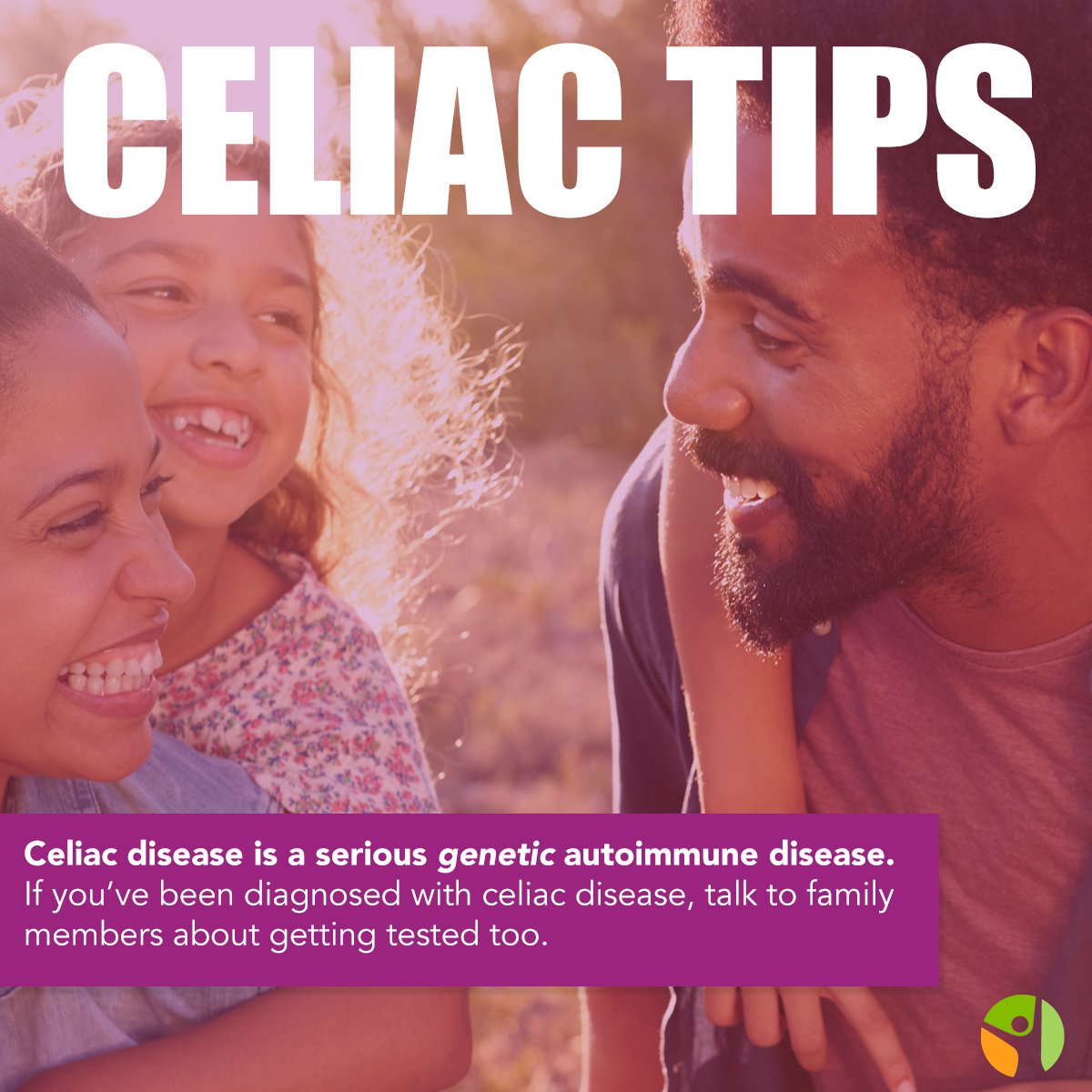 Did you know that #celiac is a genetic disease? If you have celiac disease, your family is at increased risk of having this serious autoimmune disease. Consider recommending testing to first-degree relatives &amp; extended family if they haven’t had it done already. #TalkTellTest