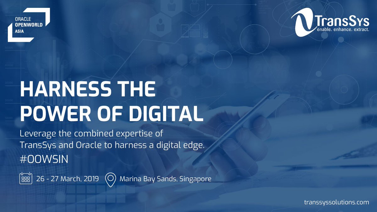 TeamTranssys's tweet image. Evolve technology on your own terms with #TransSys. Join us at this year’s #Oracle Open World event at Singapore and meet with our thought leaders and experts to accelerate your #digital strategy with TransSys’ disruptive tools. 
Register now:  oracle.com/sg/openworld/
#oowsin
