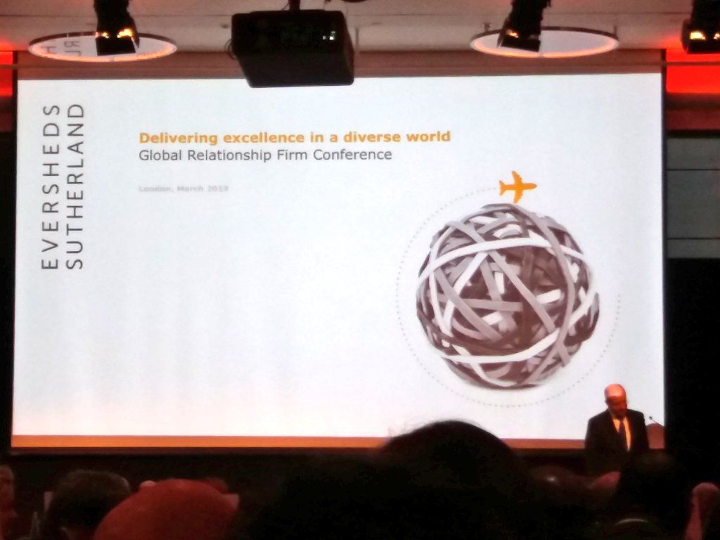 With @ianfelice at the Eversheds Sutherland Global Relationship Firm Conference listening to lawyers from around the world discussing how to deliver excellence for clients, with a focus on diversity #ESGRFC19