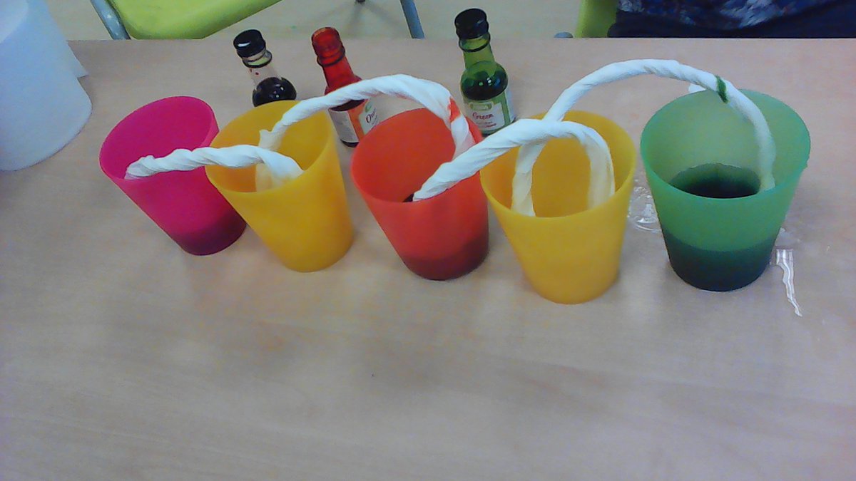 bubblestheglobe's tweet photo. For science week Preschool have been experimenting with colours and water. Today we did an experiment called walking water. We used tissue, cups of water and food colouring and watched it travel up the tissue changing colours at the same time. #ScienceWeek2019 https://t.co/ZccWMPDE6g