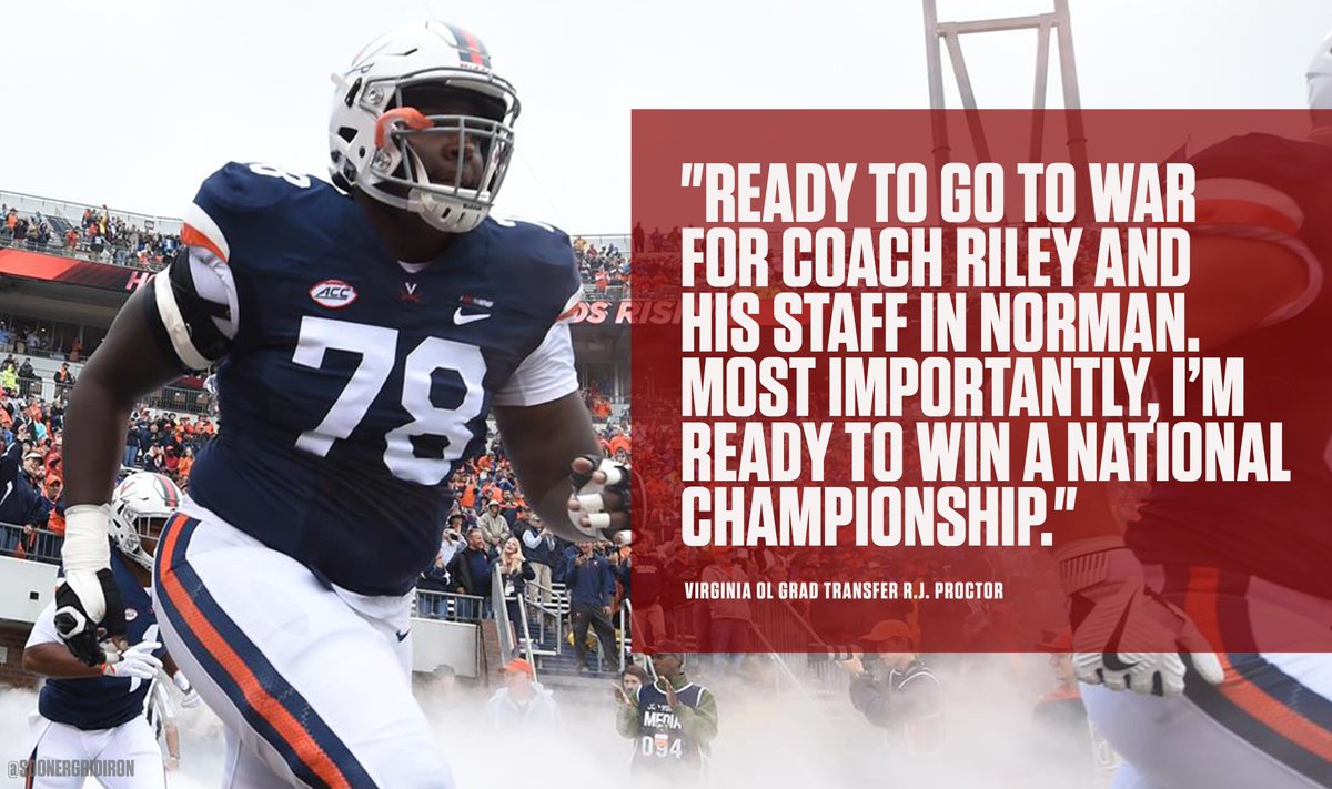 soonergridiron's tweet image. Virginia OL grad transfer R.J. Proctor is coming for it.

#OUDNA | #BoomerSooner