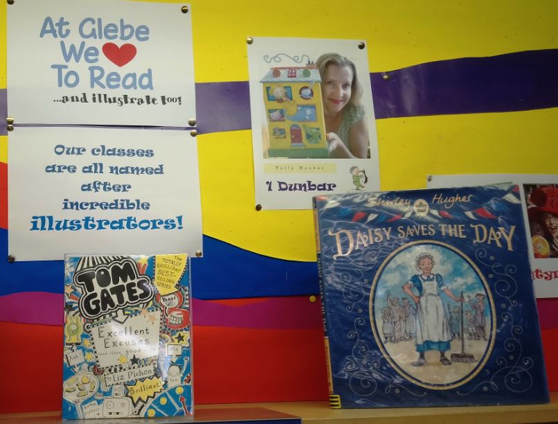 WSCCLibraries's tweet photo. We love making links with our local schools! At #SouthwickLibrary we've highlighted the class names at @GlebePri. Each class is named after a well-known illustrator, such as @LizPichon, @PollyDunbar, @ShirleyHughes_ and @OliverJeffers. A wonderful idea @Glebelove2read https://t.co/RYlY5u0Bu9