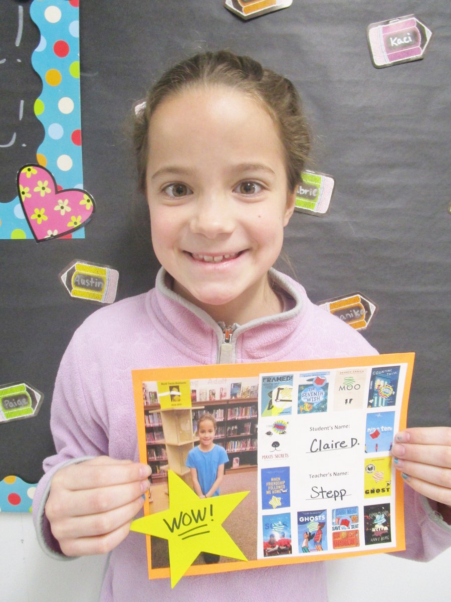 HeritageBears's tweet photo. Congratulations to Claire Donley (5th--Mrs. Stepp) on earning Mark Twain Master status for the 2018-19 school year! Claire is the daughter of Joe and Jennifer Donley. Way to go, Claire! #leaveyourmark #heritagebearsread #wsd4allkids #wsdlearns #marktwainmaster https://t.co/gWMpPLBP8M