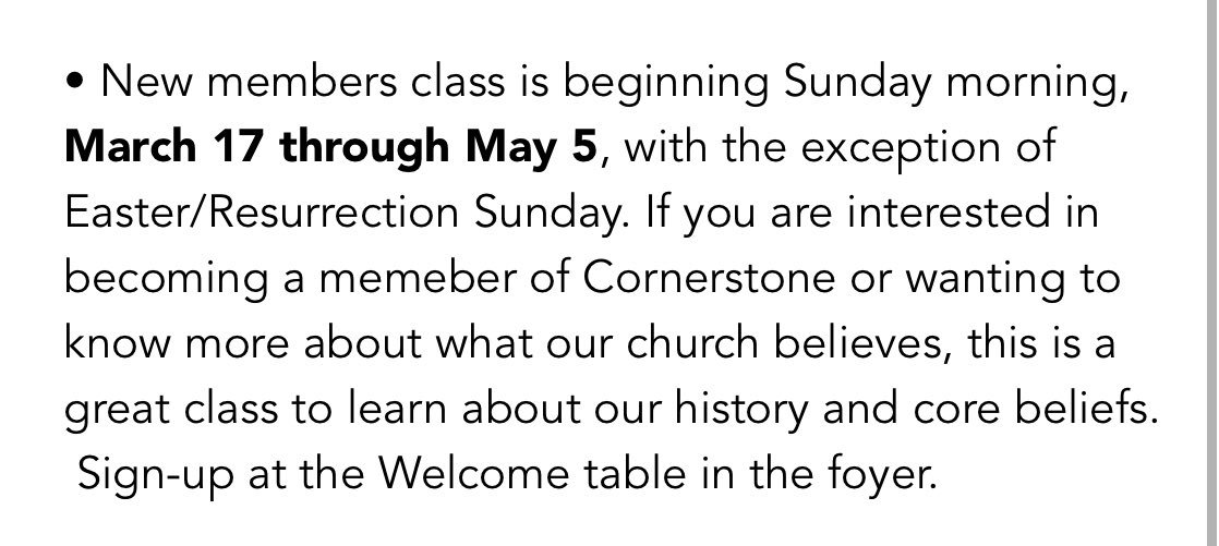 CCC_Billings's tweet photo. New members class starts this Sunday! Pastor Jeff Romans will teach and lead this class. https://t.co/wnLzahW6eI