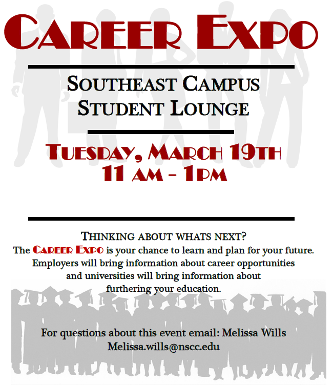 NSCCSoutheast's tweet photo. We want to see you at the Career Expo!! It's time to plan for your future and this is the event to help! Check out the Career Expo Tuesday, May 19th!! https://t.co/VUMcWGzFGD