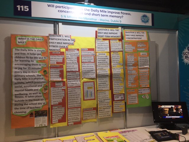 thedailymile_ie's tweet photo. A huge shout out to Scoil Mhuire, Marino for completing a project on the effects The Daily Mile has on concentration, fitness, and short term memory. They displayed their results at the ESB Science Blast show in the RDS last week and received fantastic feedback! 😃😃👏👏 https://t.co/wnQ4VRR2L9