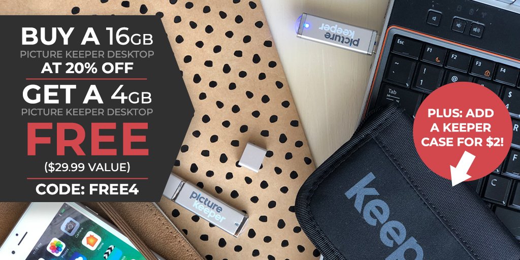 BUY A 16GB DESKTOP 20% OFF.. GET A FREE 4GB DESKTOP!!   
Buy a 16GB PK Desktop 20% off and a FREE 4GB PK Desktop. This is a HUGE DEAL!! Make sure all your memories are safe! 
Use promo code FREE4 in the discount box at checkout! Hurry!! Don't forget your Keeper Case for $2.00!!